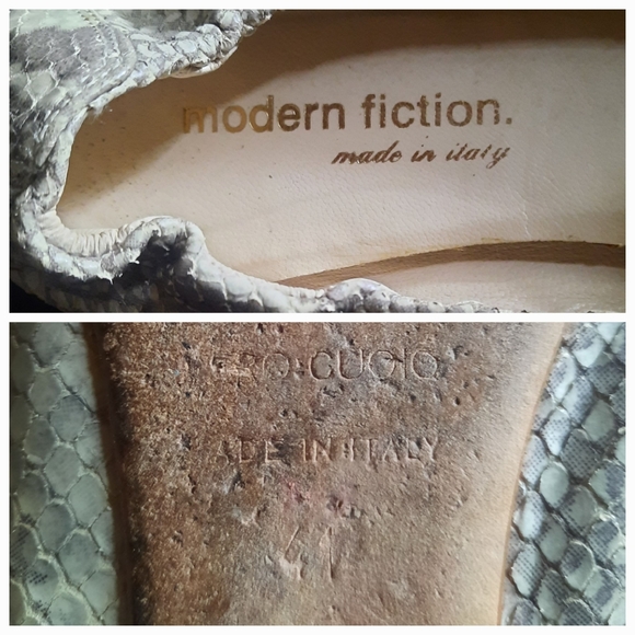 MODERN FICTION Bow Front Round Toe Python Embossed Leather Flats Sz 41 Ivory - Picture 7 of 8